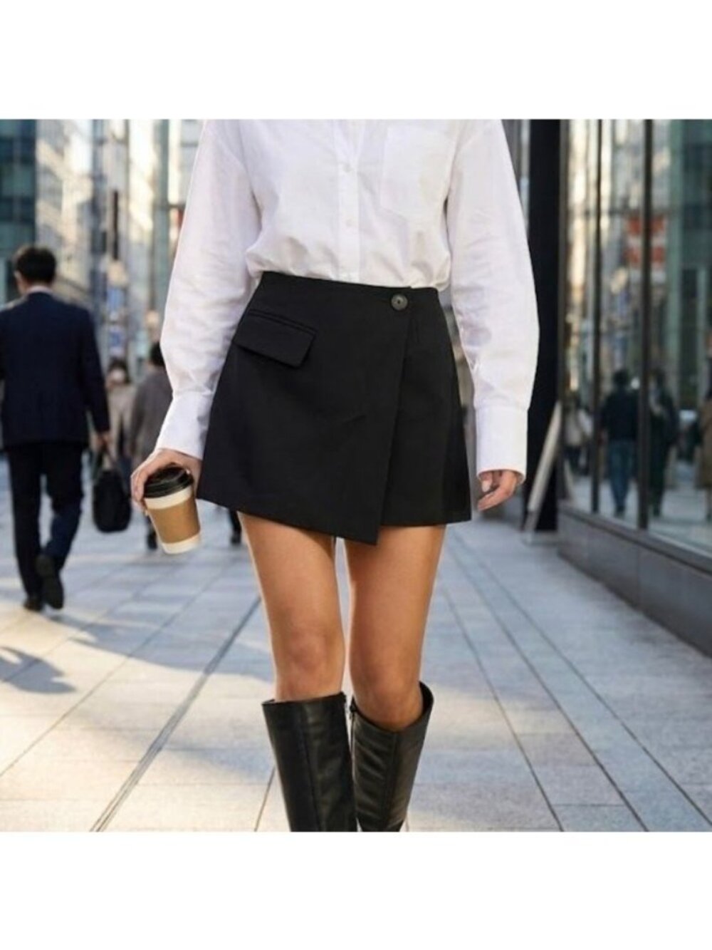 The Frankie Shop Black Wrap Skort Asymmetrical Mini Skirt Womens Size L Large